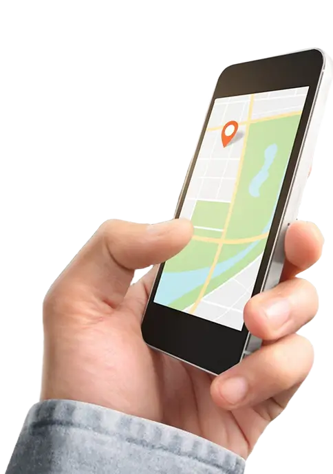 Hand Holding Smartphone Device Touching Screen Navigator Gps Map
