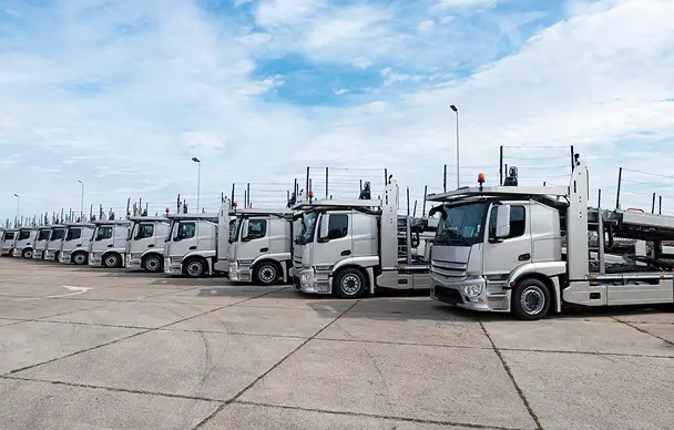 Group Trucks Parked Line Truck Stop